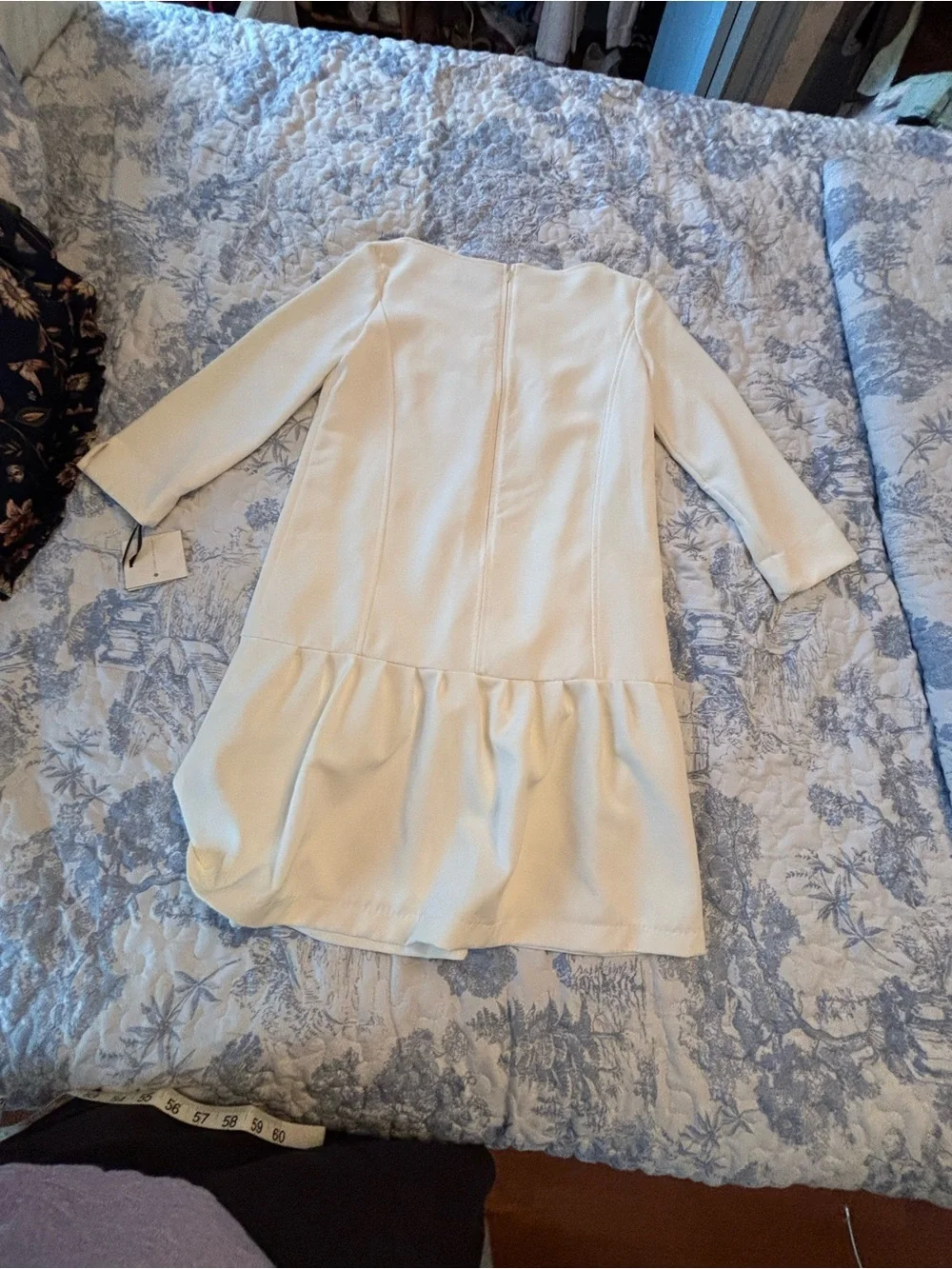 NWT Victoria Beckham Girls XL Cream Drop-Waist Dress Three-Quarter Sleeves